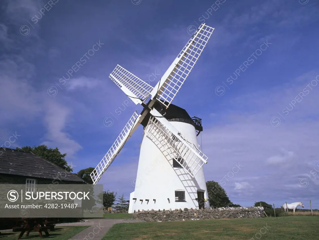 Wales, Anglesey, Llanddeusant. Llynnon Windmill(1776) Tower mill restored & reopened 1986, only working windmill in Wales, open to visitors in summer.