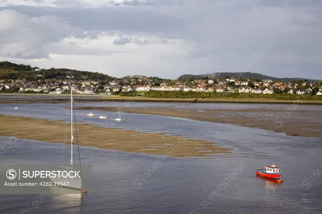 North Wales, Conwy, Conwy. View across river estuary toward Deganwy.