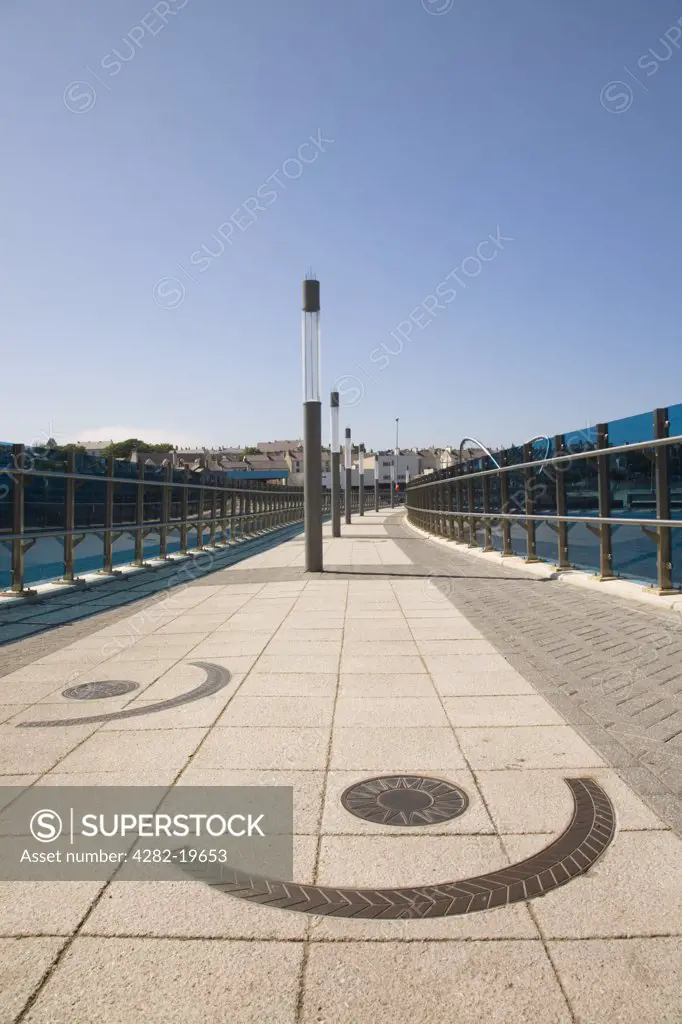 North Wales, Anglesey, Holyhead. The Celtic Gateway pedestrian walkway footbridge from town to port as part of a redevelopment scheme.