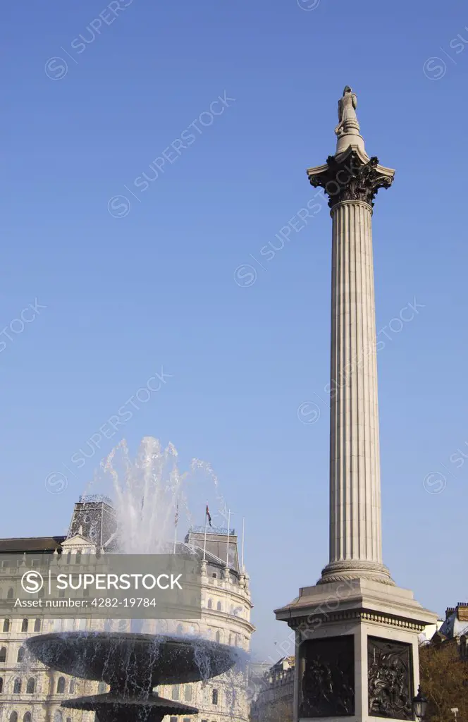England, London, Trafalgar Square. A view toward Nelson's Column in Trafalgar Square.