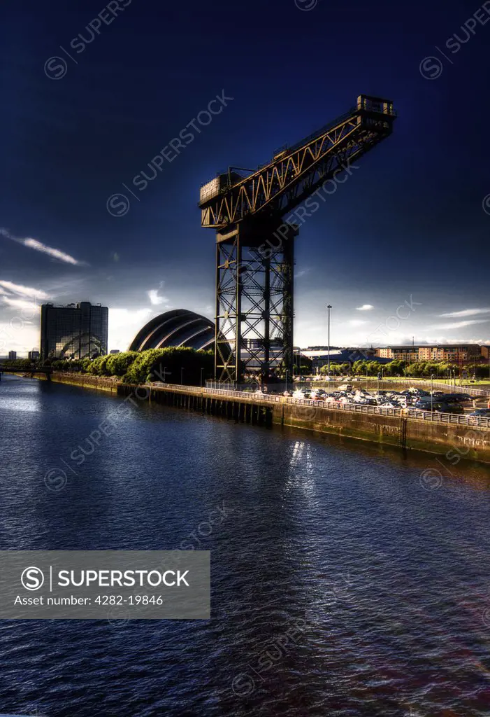 Scotland, Glasgow, Clyde View. A view across the River Clyde toward the Finnieston Crane in Glasgow.