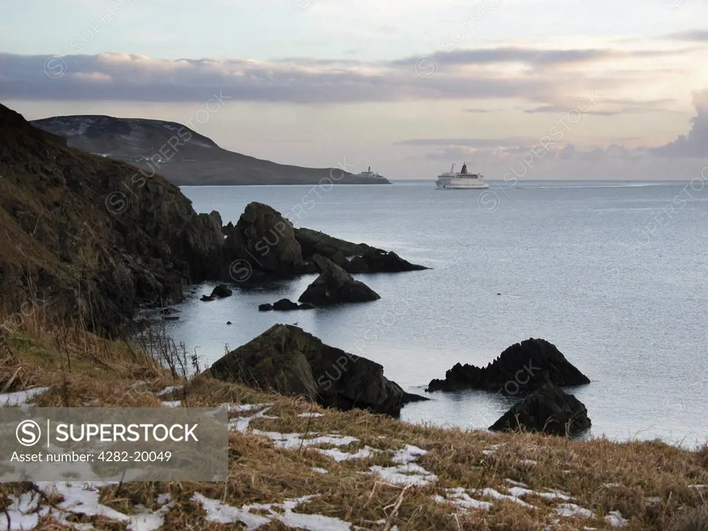 Scotland, Shetland, Lerwick. Norrona a Smyril-Line Ferry at Knab, Lerwick on Shetland.