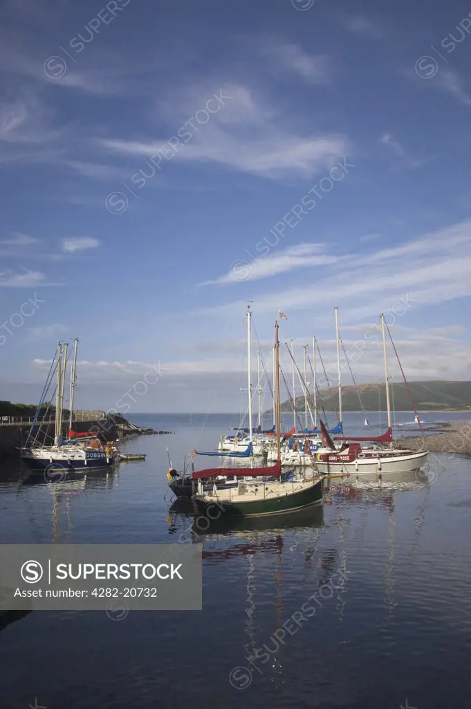 England, Somerset, Porlock Weir. Boats in the small harbour at Porlock Weir.