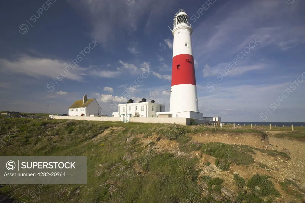England, Dorset, Portland. Portland Bill Lighthouse built in the early 20th century to replace two existing high and low lighthouses. the lighthouse was demanned in 1996 and control transferred to Trinity House Operations Control Centre at Harwich.