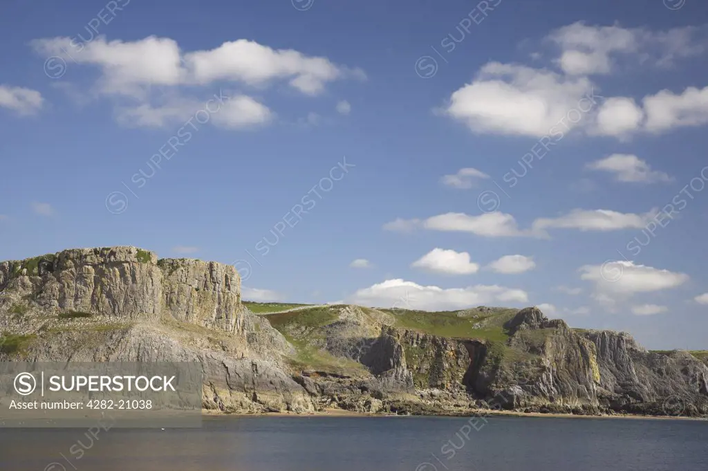 Wales, Swansea, Gower Peninsula. View across to Fall Bay and Mewslade Bay on the Gower Peninsula.