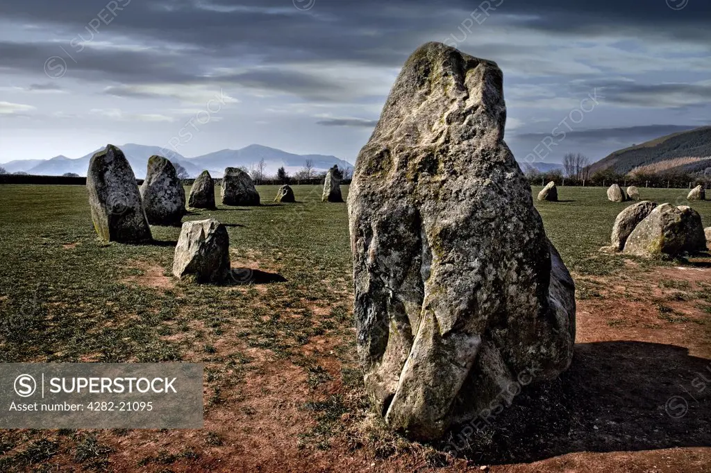 England, Cumbria, Castlerigg Stone Circle. A view of Castlerigg Stone Circle in Cumbria.