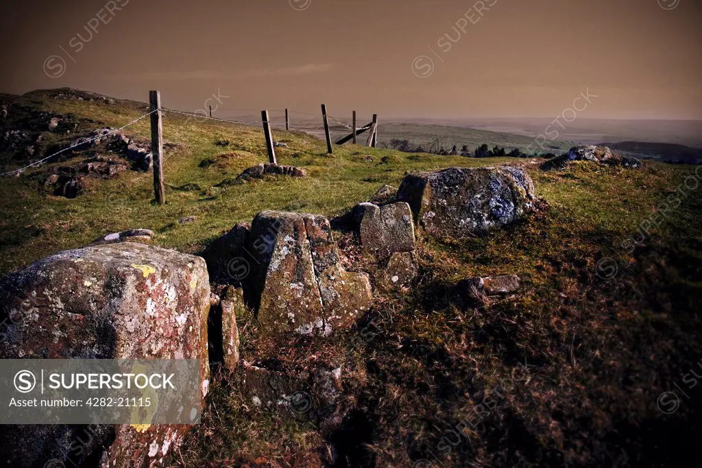 England, Northumbria, Carlisle. A scenic view of the landscape around the ruins of Hadrians Wall.