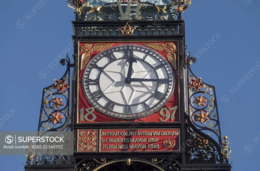 The ornate Eastgate Clock on the city calls in Chester.