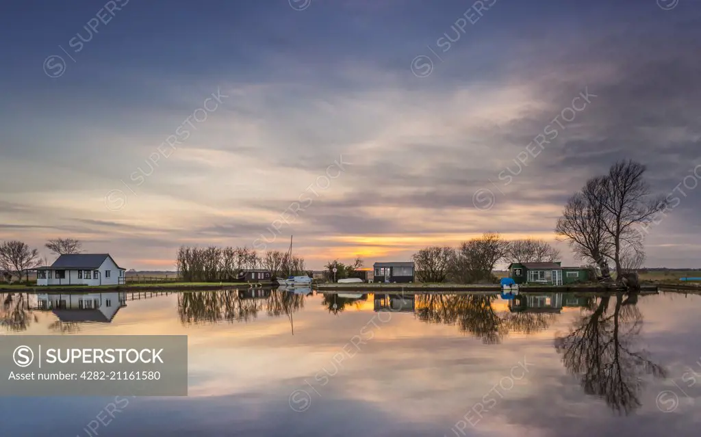 View of the River Thurne at sunset.