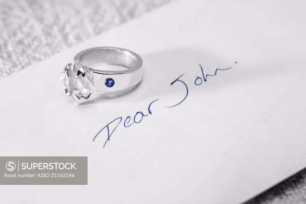 Returned engagement ring and a Dear John letter.