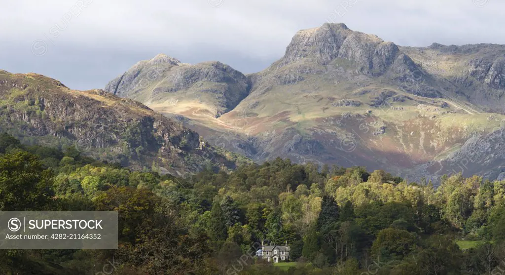 The Langdale Pikes from Elterwater.