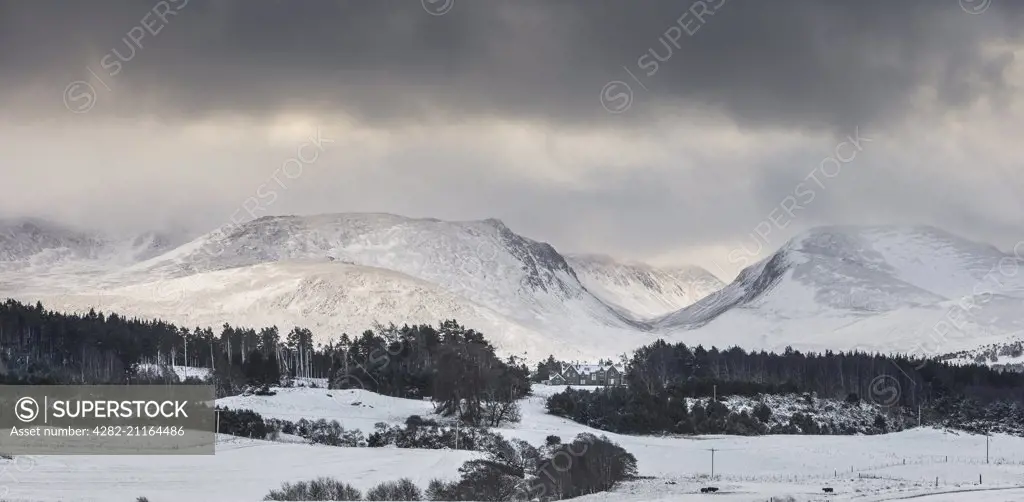Cairngorms and Lairig ghru pass in the Highlands of Scotland.
