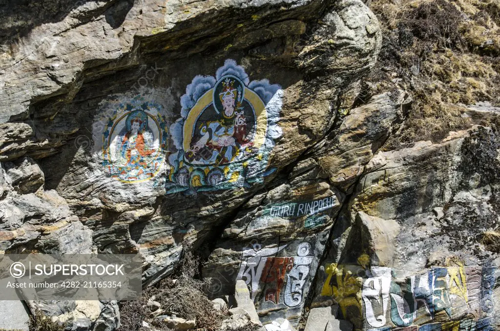 Rock paintings in the Himalayas.