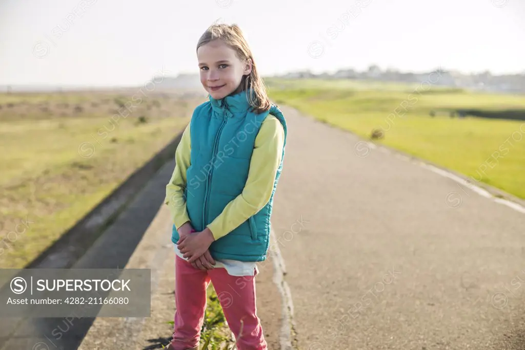 A young girl at the beach in Felixstowe.