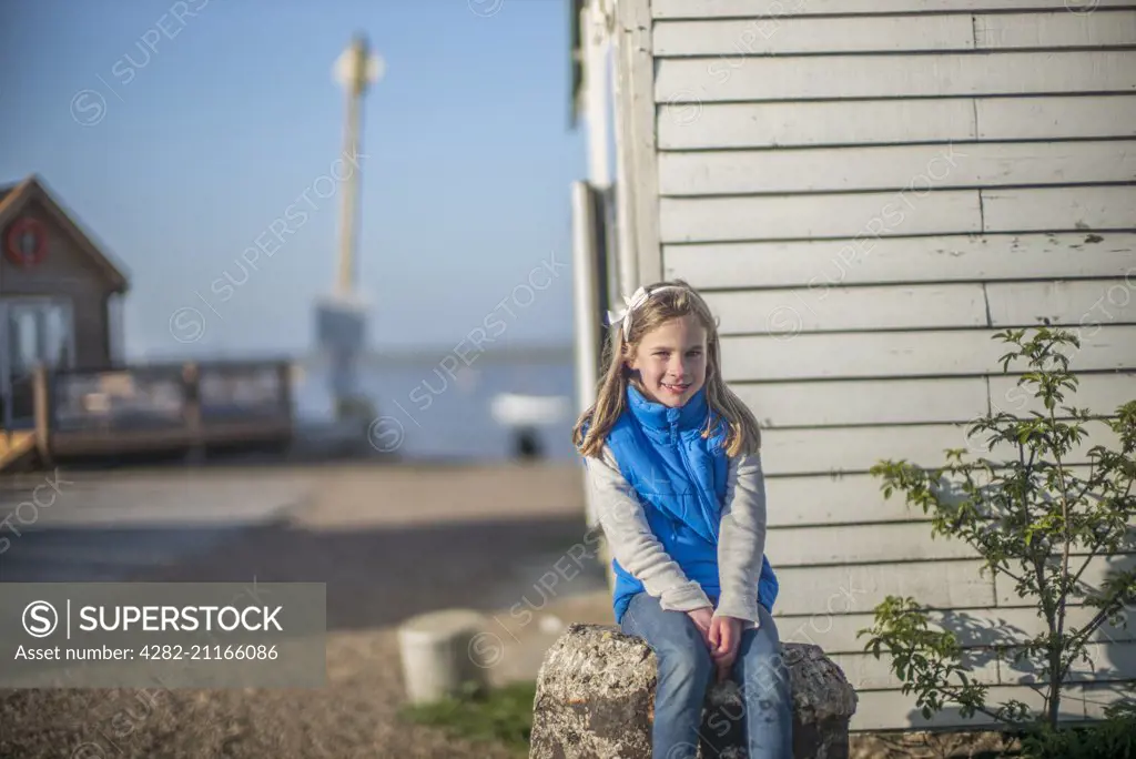 A young girl at the beach in Felixstowe.