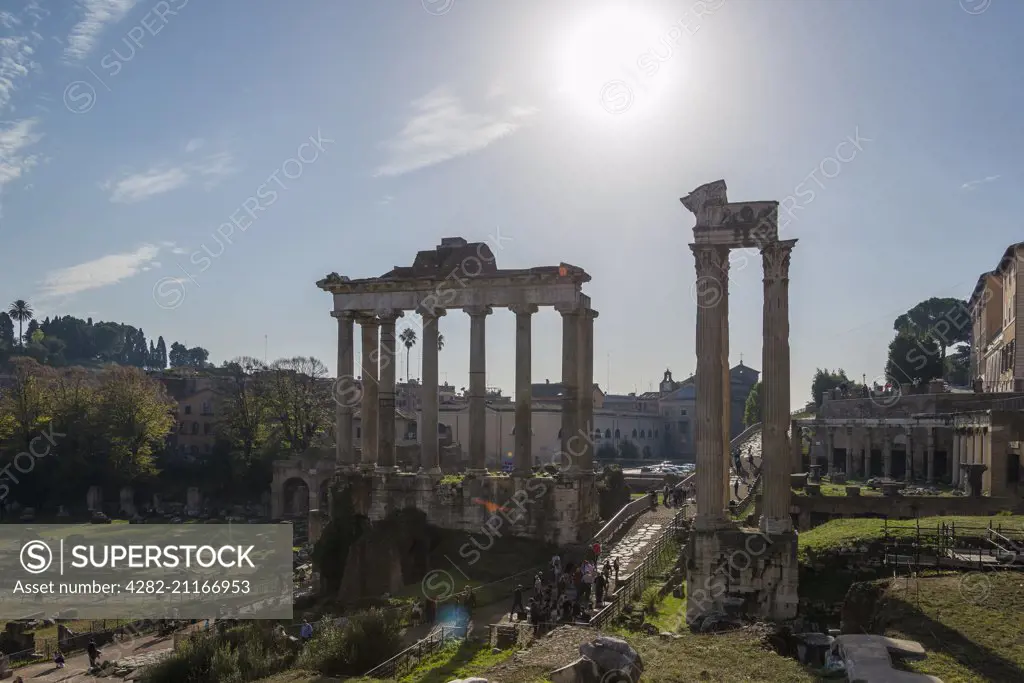 A view towards the ruins of the Roman Forum.
