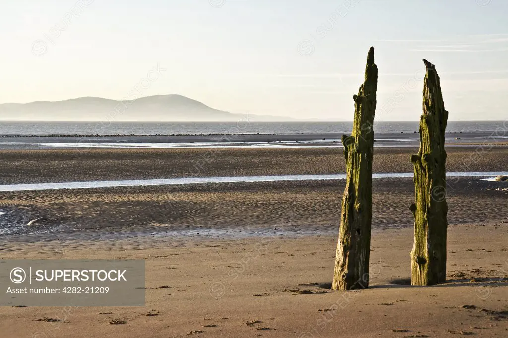 England, Cumbria, Silloth. A view of Solway bay with Mount Criffel on the horizon.