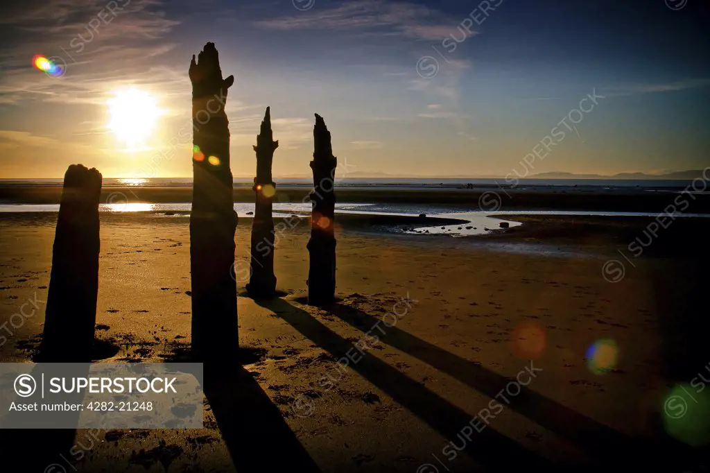 England, Cumbria, Silloth. A view of Solway bay with Mount Criffel on the horizon.