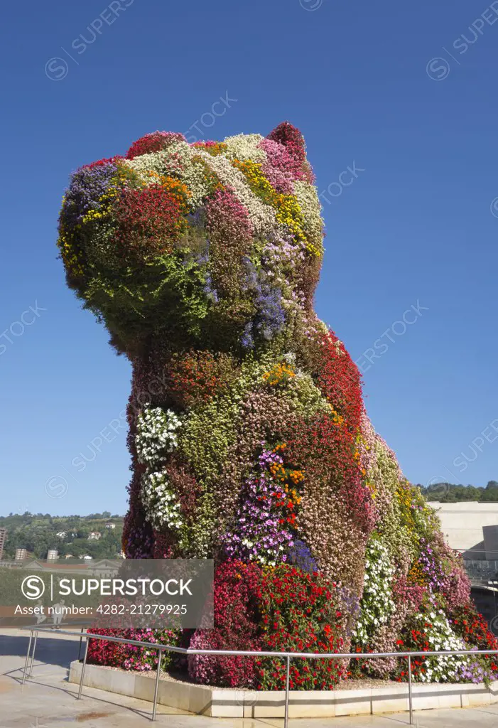 Jeff Koons puppy sculpture a mascot of the Guggenheim Museum in Bilbao.