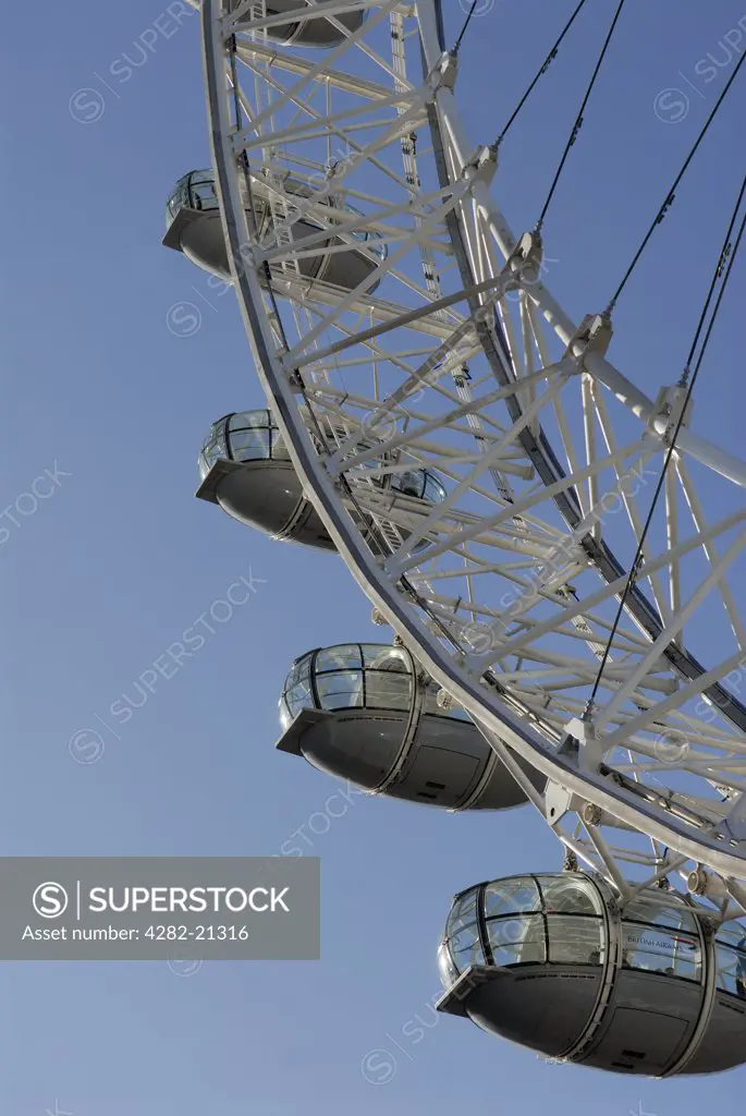 England, London, South Bank. Looking up at the London Eye. It is officially the world's most popular tourist attraction, more popular than the Statue of Liberty and the Eiffel Tower.