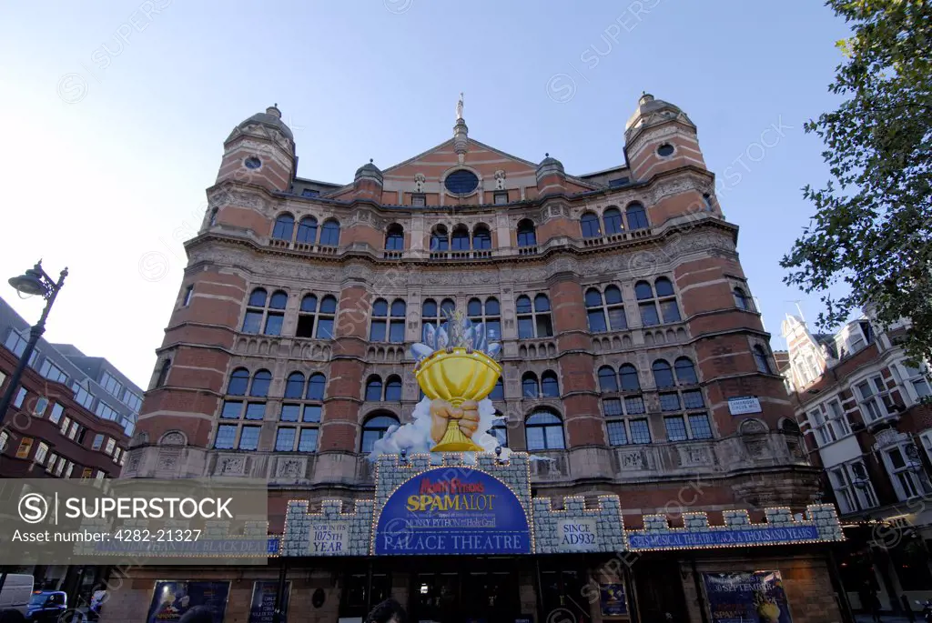 England, London, Palace Theatre. The Palace Theatre. This imposing red brick building was commissioned by Richard D'Oyly Carte in the late 1880s.
