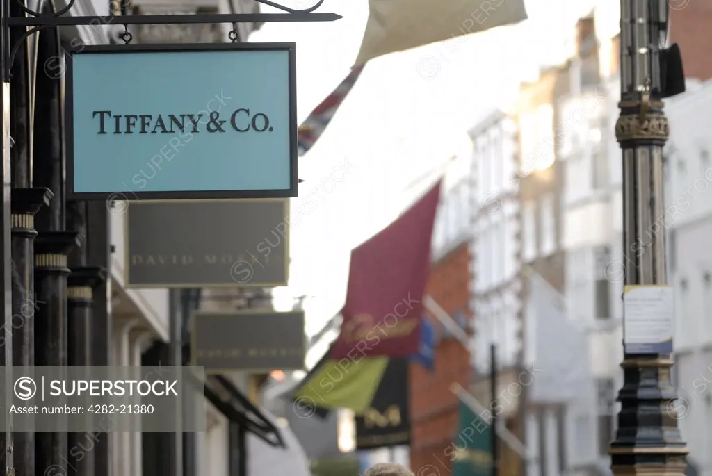 England, London, Old Bond Street. Tiffany & Co shop in Old Bond Street.