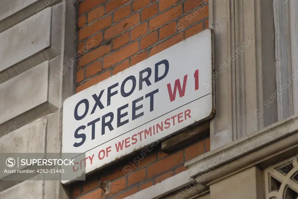 England, London, Oxford Street. Oxford Street W1 street sign.