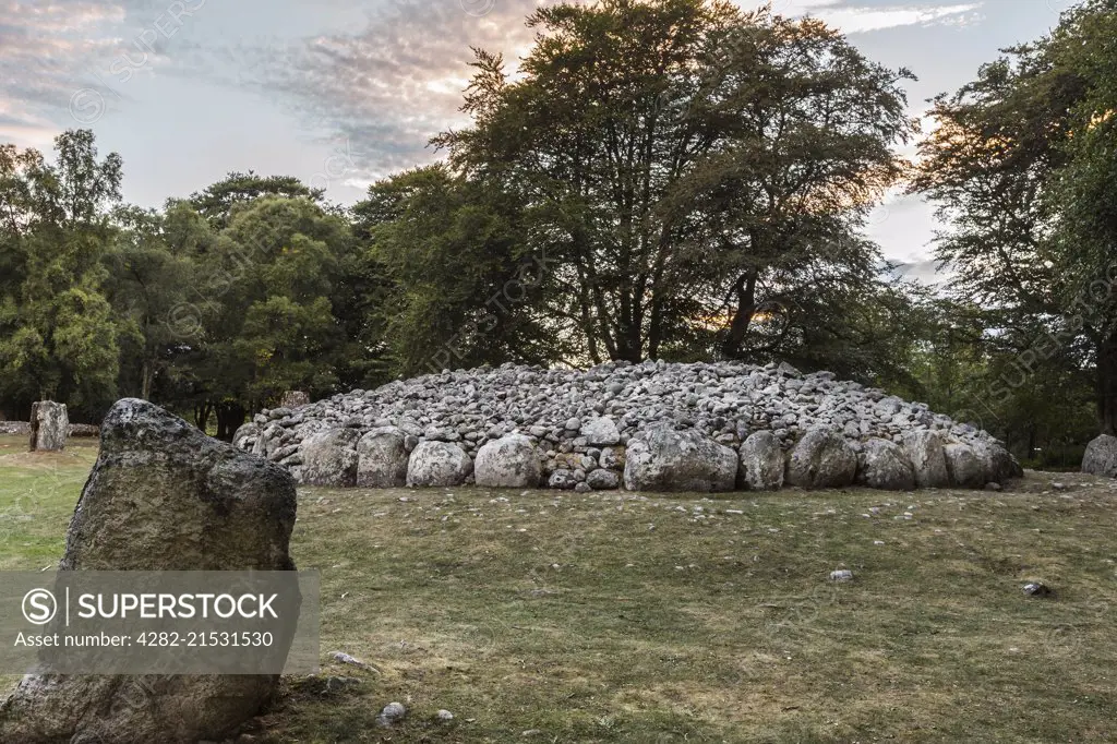 Neolithic Burial Cairns at Clava Cairns near Culloden in Invernessshire in Scotland.