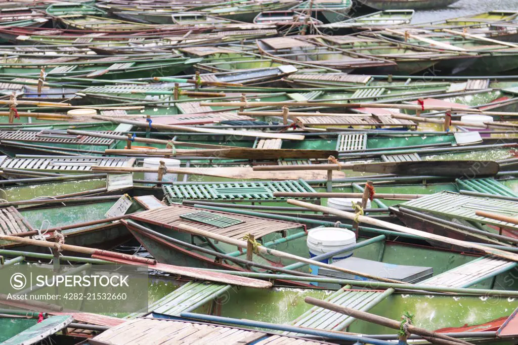 Wooden boats at Tam Coc in Vietnam.