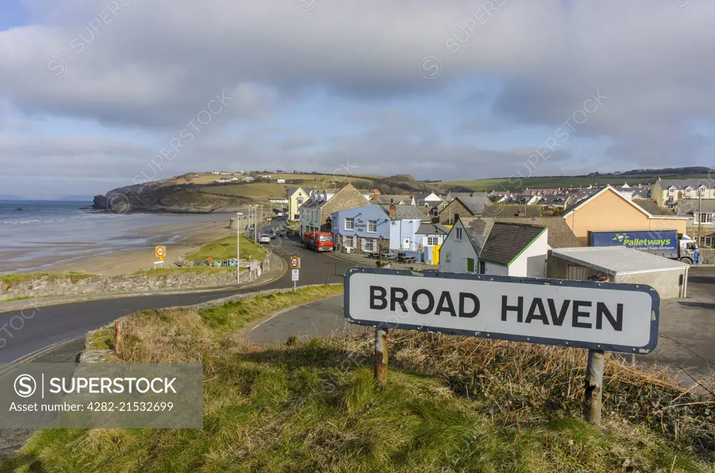Sign post at the entrance to the village of Broad Haven.