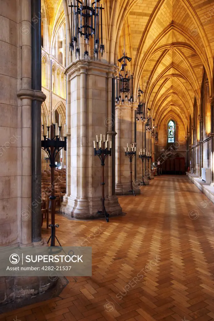 England, London, Southwark. A view of the North Aisle of Southwark Cathedral. William Shakespeare is believed to have been present when John Harvard, founder of the American university, was baptised here in 1607.