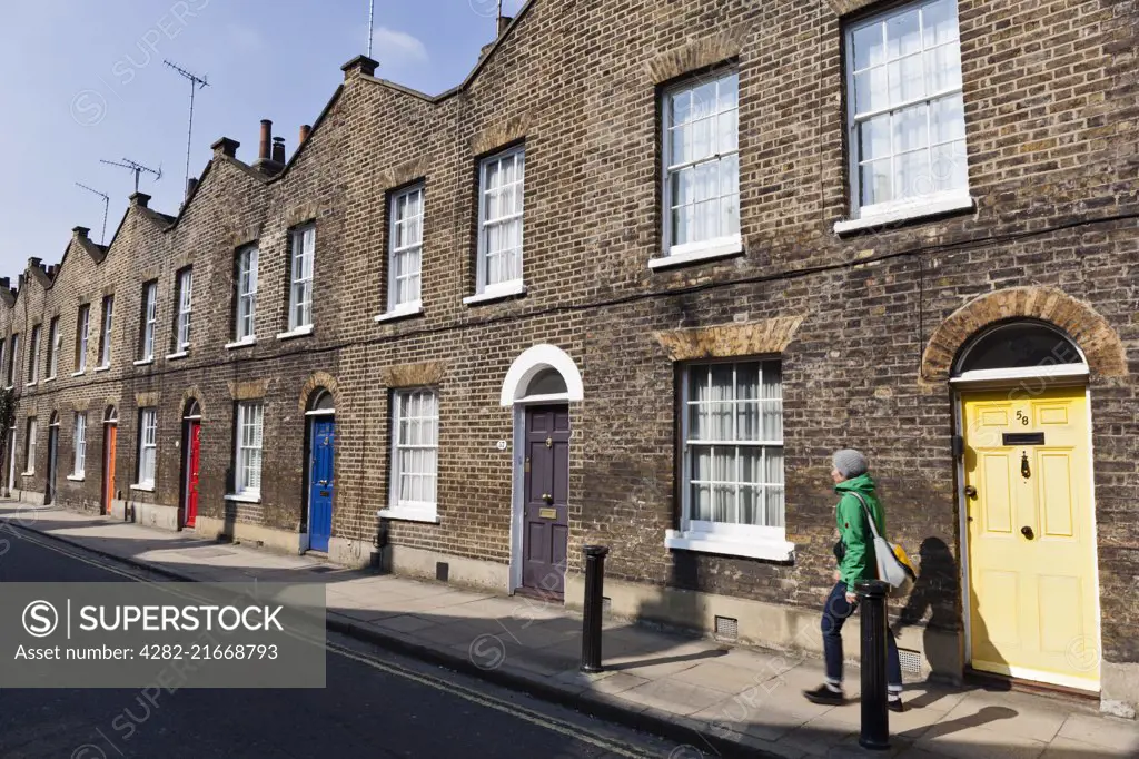 Victorian brick terraced houses on Roupell Street in Lambeth.