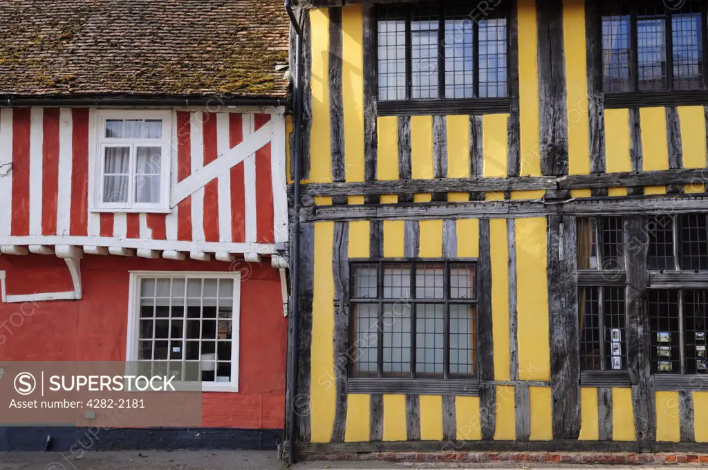 England, Suffolk, Lavenham. Half-timbered medieval buildings in the historic village of Lavenham.