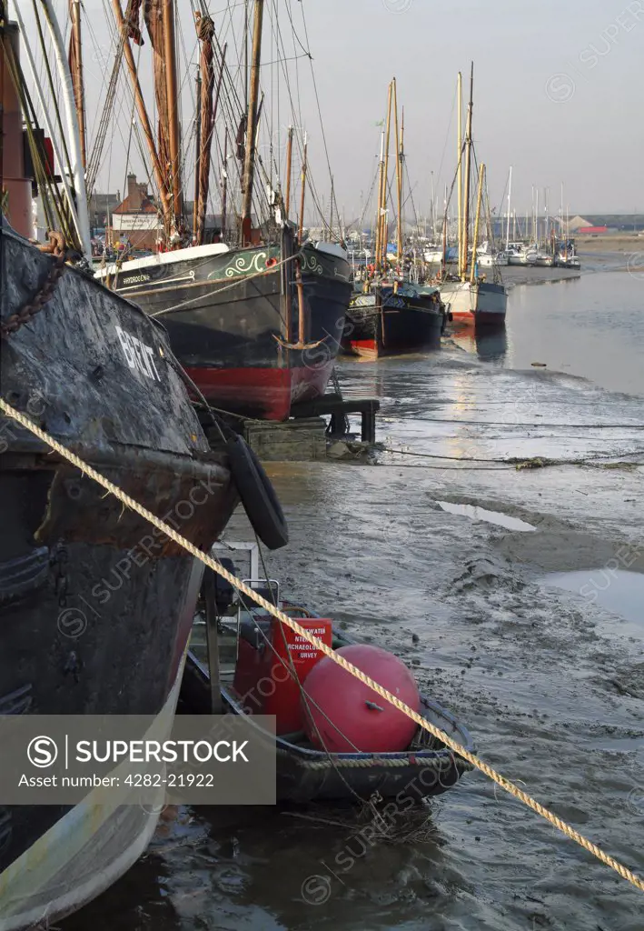 England, Essex, Maldon. Old barges on the Blackwater estuary.