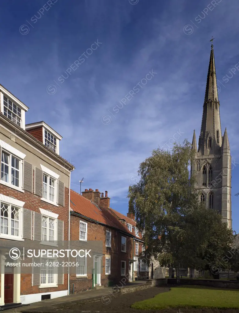 England, Lincolnshire, Grantham. A view toward St Wulfram's Church. The town is best known as the birthplace and childhood home of former prime minister Margaret Thatcher, and as the place where Isaac Newton went to school.