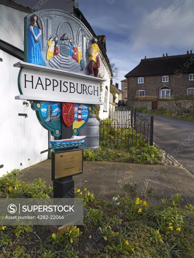 England, Norfolk, Happisburgh. Detail of Happisburgh village sign.