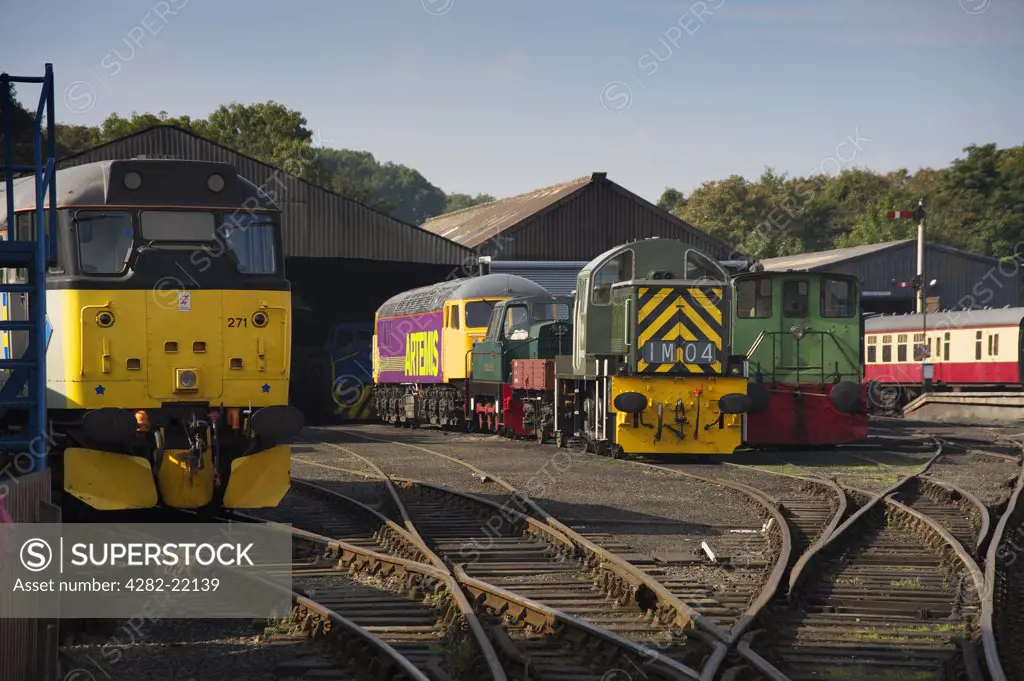 England, Cambridgeshire, Wansford. Diesel trains on the Nene Valley Railway.