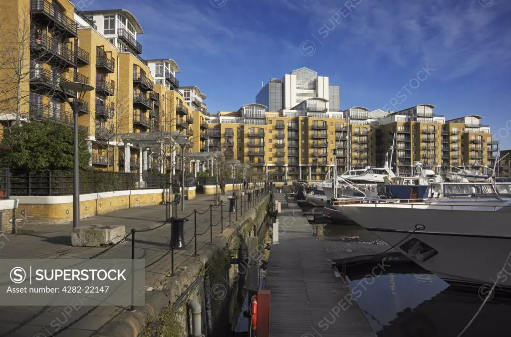 England, London, City Quays. The City Quays residential development in St Katharine Docks.