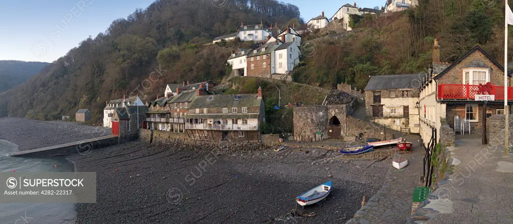 England, Devon, Clovelly. Early Spring morning at the famous, historic fishing village of Clovelly in North Devon.