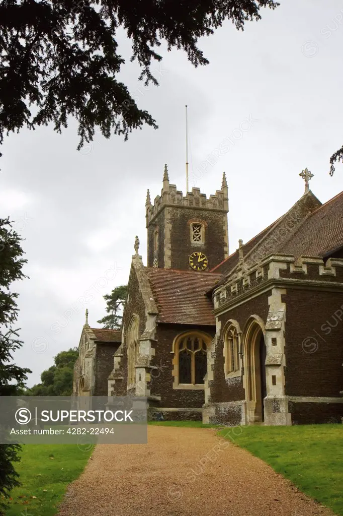 England, Norfolk, Sandringham. An exterior view of St Mary Magdalene church on the Royal Sandringham estate in Norfolk.