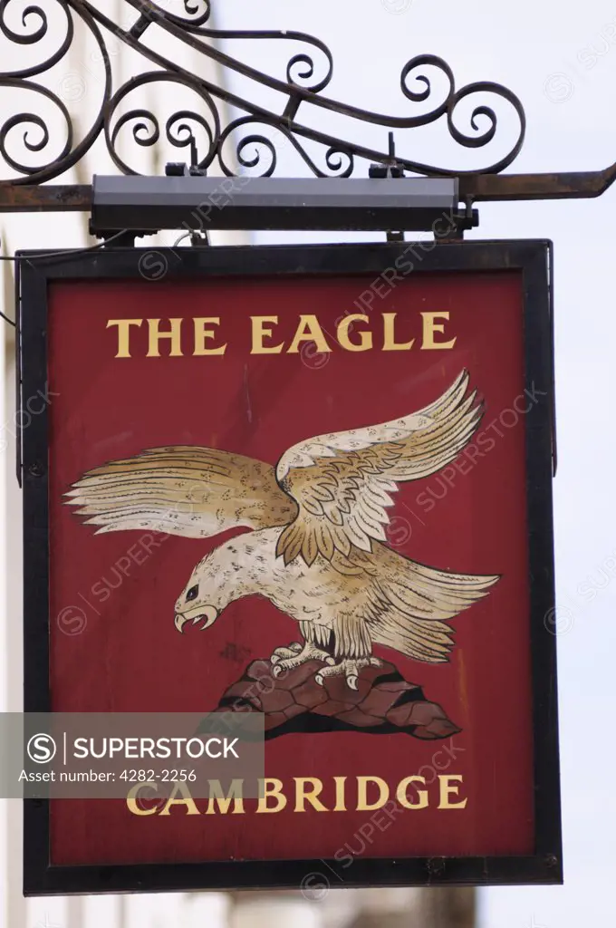 England, Cambridgeshire, Cambridge. The Eagle Pub sign in Benet Street.