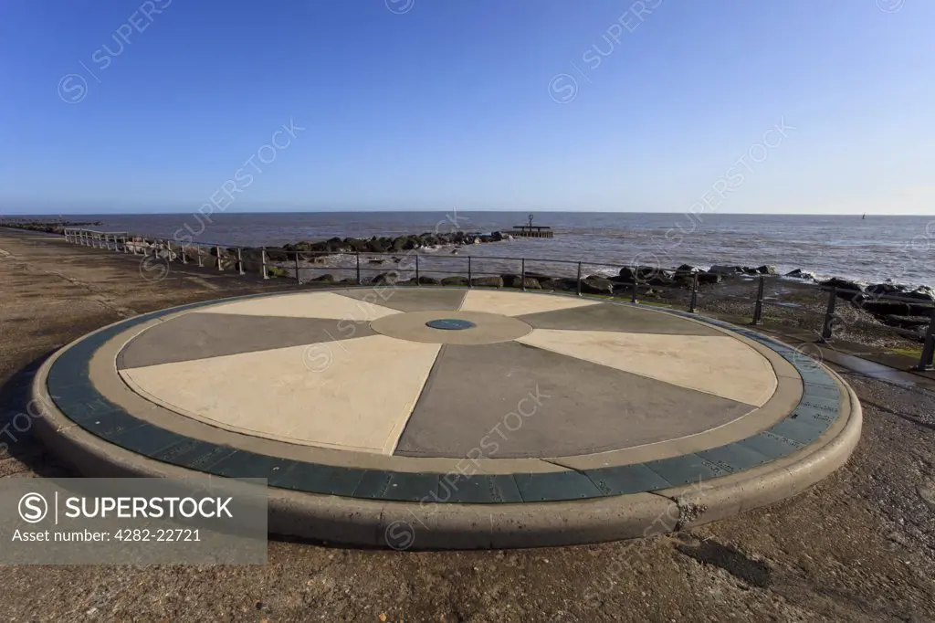England, Suffolk, Lowestoft. The Euroscope at Ness point, a plaque at Lowestoft marking Britain's most easterly point.