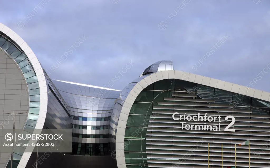 Republic of Ireland, Dublin City, Dublin. The new Terminal 2 at Dublin Airport, designed by Pascal & Watson to handle 15 million passengers a year.
