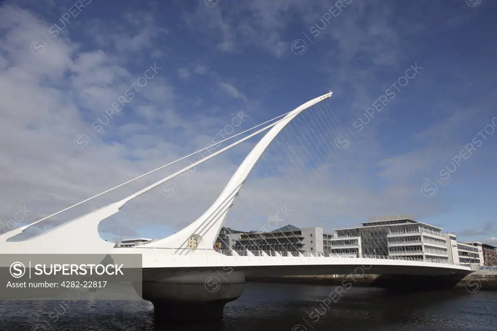 Republic of Ireland, Dublin City, Dublin. Samuel Beckett Bridge, a cable-stayed bridge that joins Sir John Rogerson's Quay to North Wall Quay across the River Liffey. The bridge was designed by Spanish architect Santiago Calatrava and was opened in 2009.