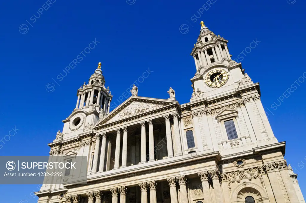 England, London, City of London. The West Front of St Paul's Cathedral, designed by Sir Christopher Wren in the 17th century.