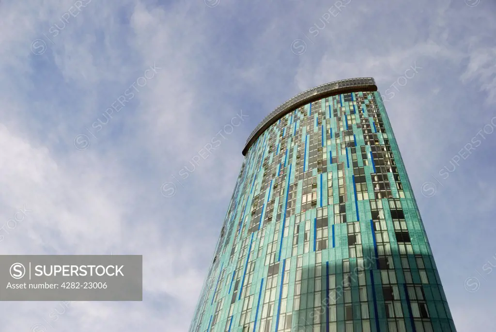 England, West Midlands, Birmingham. Radisson Blu Hotel in a 39 storey skyscraper in the centre of Birmingham.