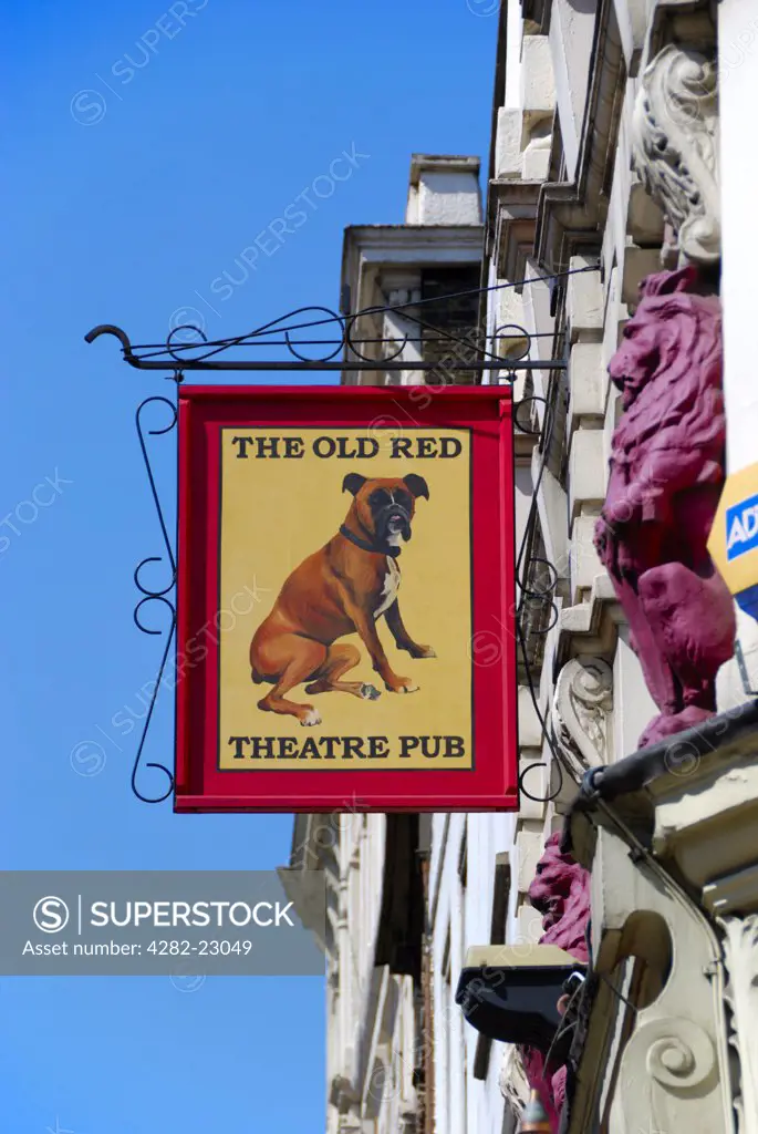 England, London, Islington. The Old Red Lion Theatre Pub sign projected from the front of the building in St John Street.