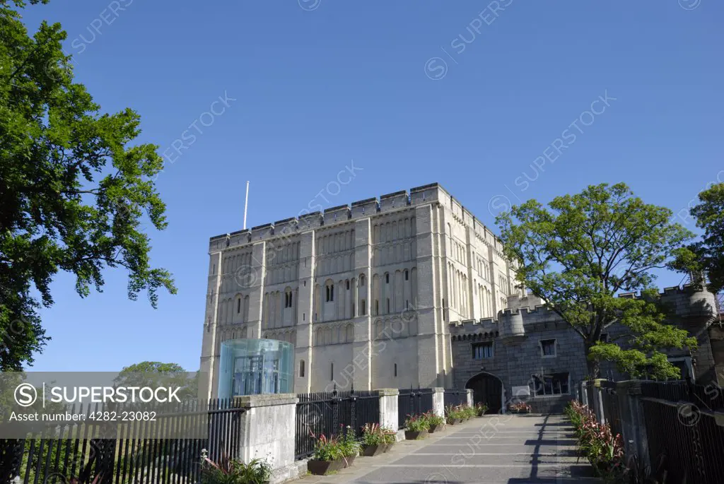 England, Norfolk, Norwich. Norwich Castle, built by the Normans as a Royal Palace in the 12th century. The castle is now a museum and art gallery with collections including fine art, archaeology and natural history.