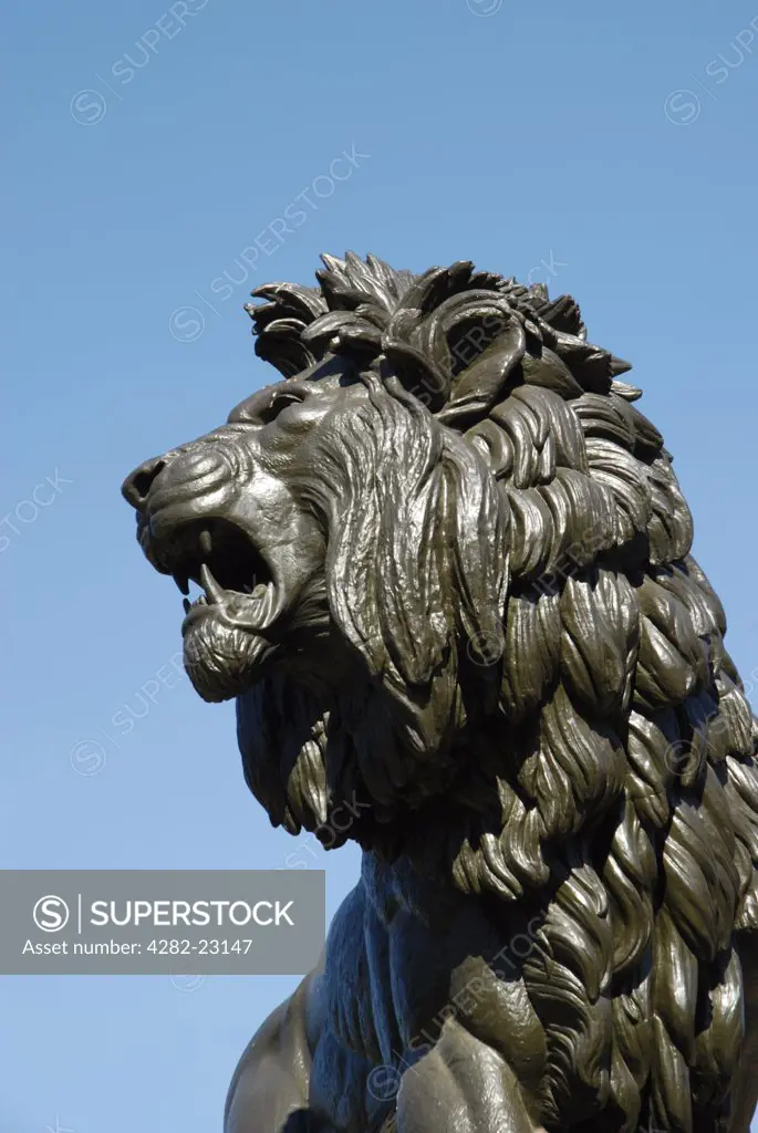 England, Berkshire, Reading. Close up of the Maiwand Lion statue in Forbury Gardens.