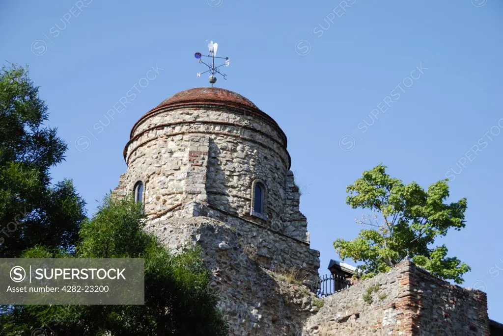 England, Essex, Colchester. The cupola on Colchester Castle. Colchester Castle is now a public museum showing Colchester's history from the Stone Age to the Civil War. It is an almost complete Norman castle completed around 1100.